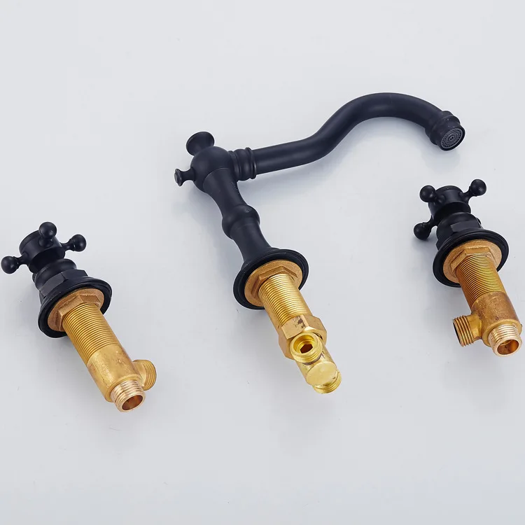 Три набора из трех черных бронзовых раковин полностью медный смеситель для