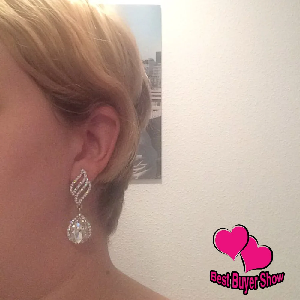 Ocesrio австрийского хрусталя серебряный воды Висячие серьги большой белый