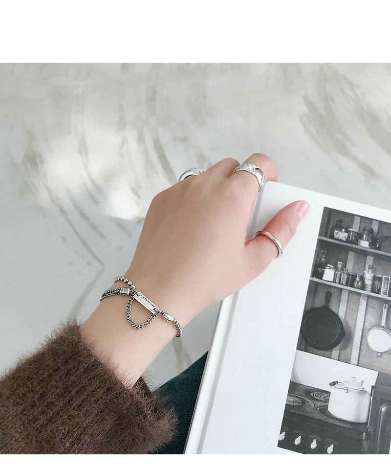 Стерлингового серебра 925 пробы кисточкой цепи браслеты для женщин pulseras mujer, винтажный браслет из бисера браслет на руку ювелирные изделия bileklik