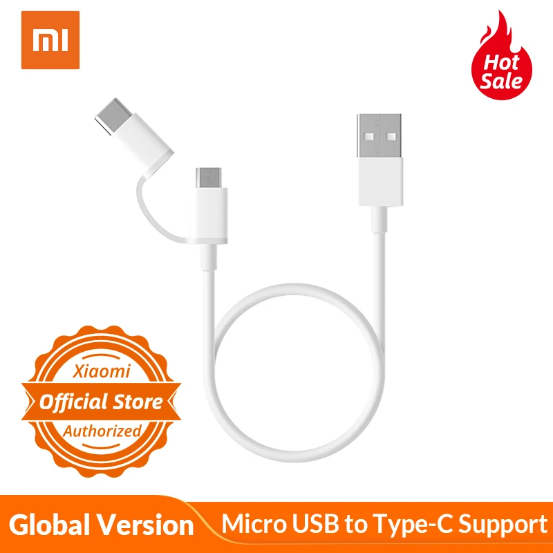 Глобальная версия Xiaomi два в одном зарядный кабель Micro USB к Type C поддержка быстрой
