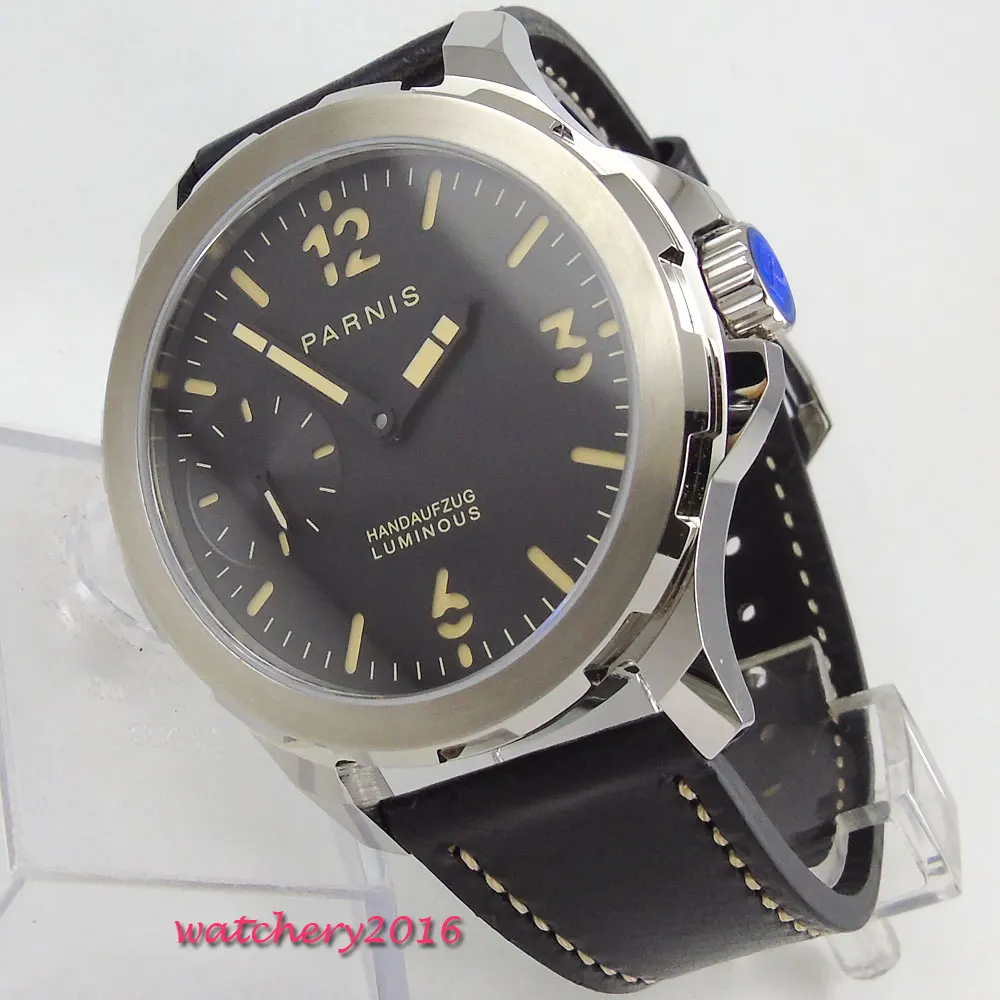 Мужские механические часы PARNIS 44 мм с черным циферблатом со светящимися знаками