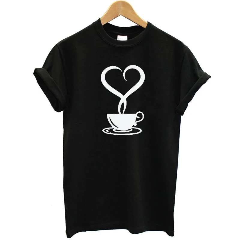 Женская футболка с принтом Love Coffee летняя тонкая коротким рукавом и круглым