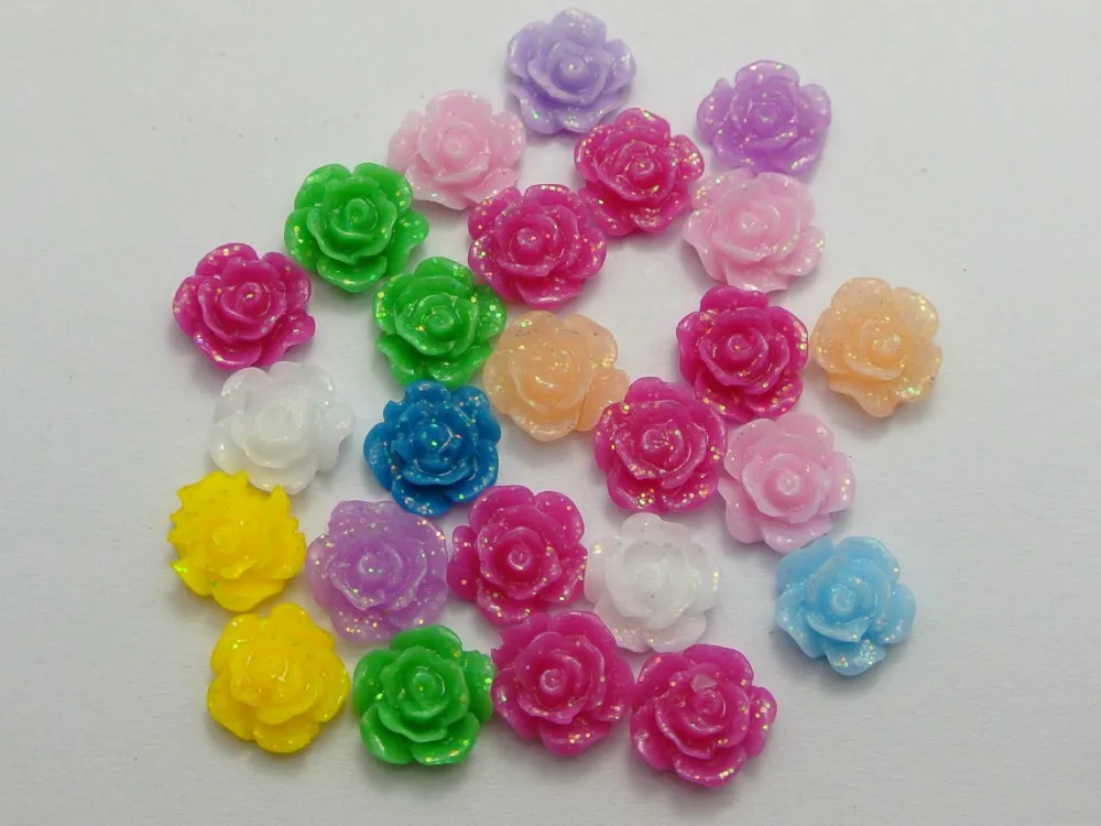 

100 Mixed Color Flatback Resin Floral Flower Cabochons 9mm