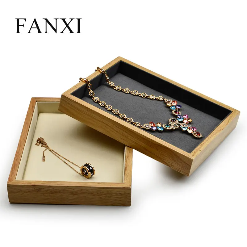 FANXI 2 шт деревянная витрина для ювелирных украшений лоток с микрофиброй сменная бусина кольцо ожерелье браслет выставочный стенд для витрины