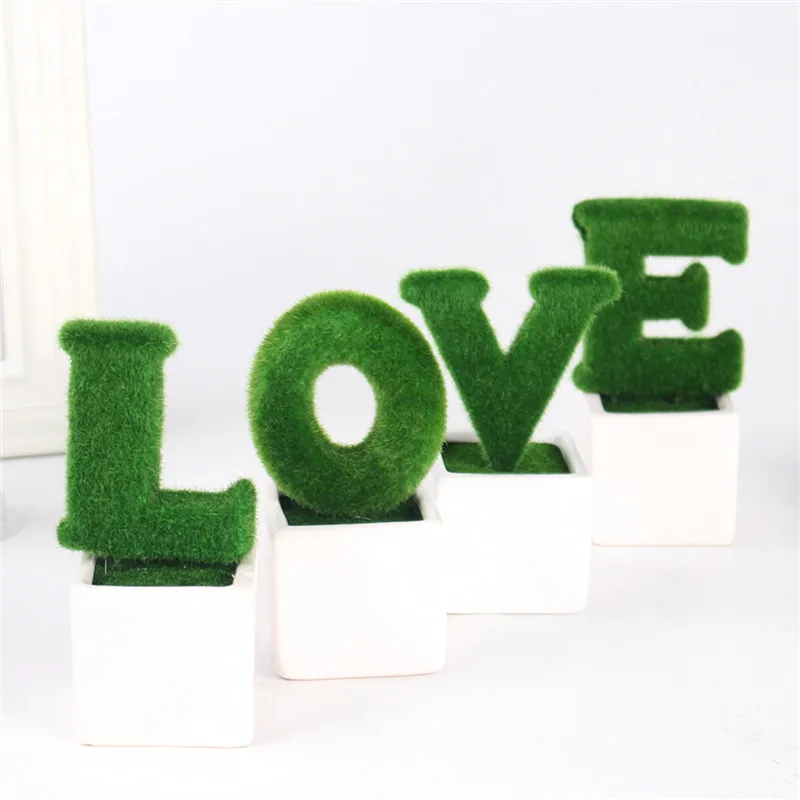 LOVE 1set Искусственные цветы Домашний офис Дом Сад для гостиной украшения Искусственные цветы завод зеленый поддельные горшоч - Цвет: LOVE 1set