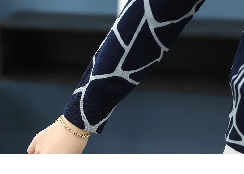 ASLTW Autumn Printed Sweater Women New Fashion Geometric V Neck Cardigan Female Plus Size Knitted Top Jumper Sweater