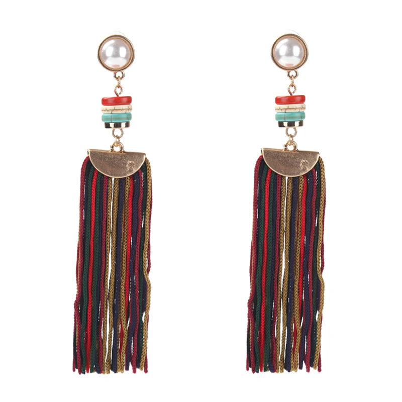 Junlead 8 colors Trendy Jewelry Fashion top Design Dangle Drop Boho bohemian pearl Maxi Tassel Fringed Bijoux Earrings for Women | Украшения