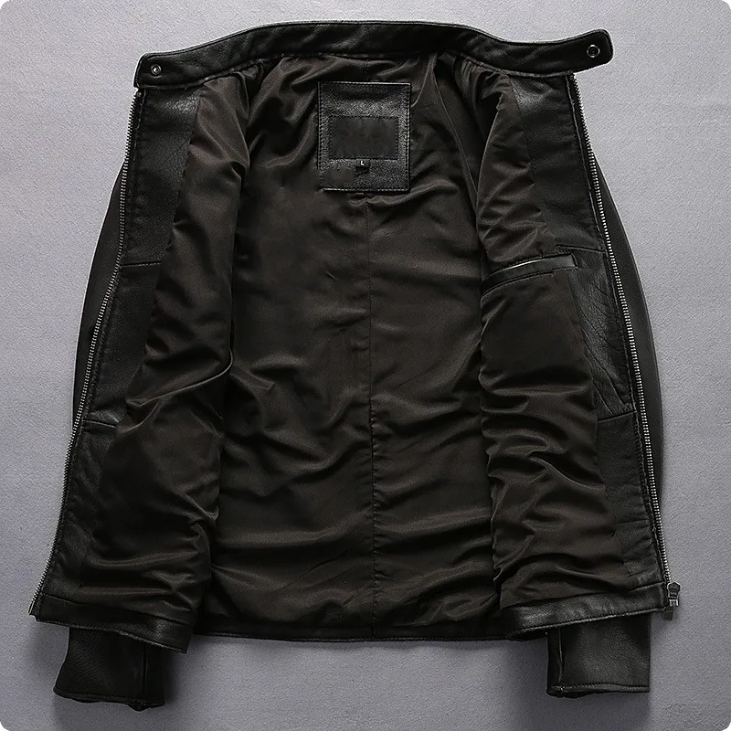 Повседневная облегающая Мужская короткая куртка из натуральной кожи с