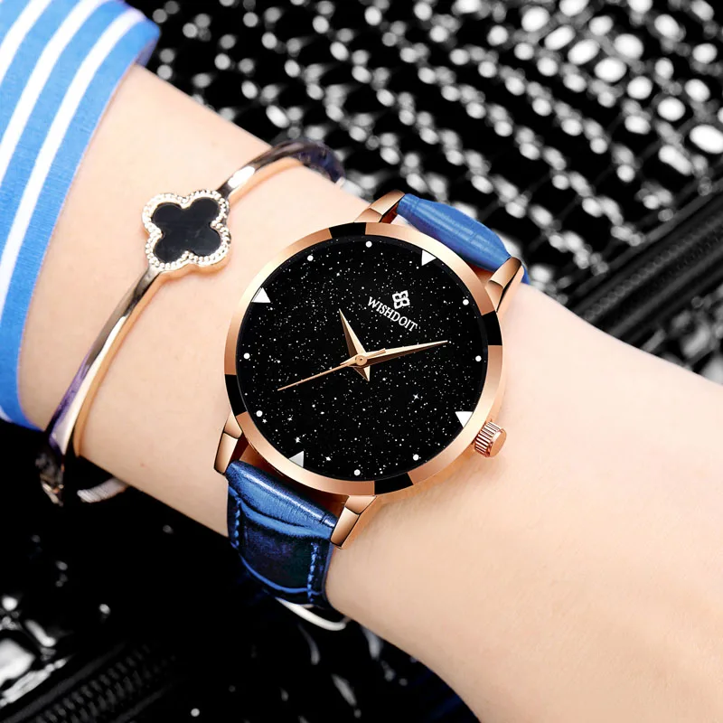 blue black Relojes mujer часы с кожаным ремнем браслеты кварцевые часы женские наручные часы Женские платья Relogio Feminino - Цвет: blue black