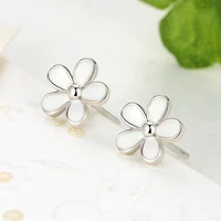 bk 925 sterling silver darling daisy stud earring white enamel with clear cz compatible with jewelry special store