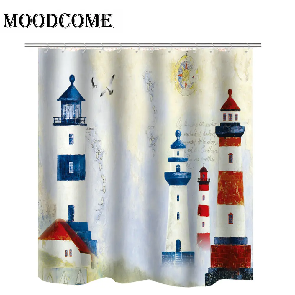 

lighthouse shower curtain sea beach curtain shower fabric polyester waterproof bathroom curtain
