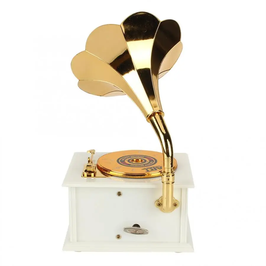 Antique Wooden Music Box Metal Phonograph Hand Crank Music Boxes Classic Music Box Decor Christmas Birthday Gift