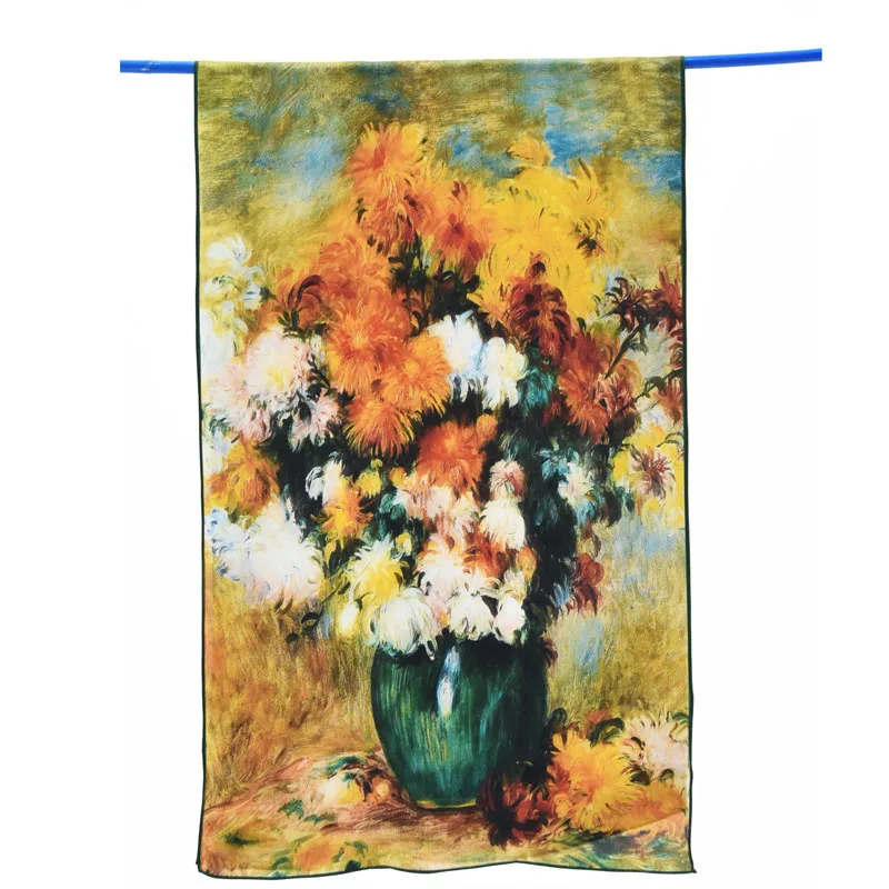 Renoir-chrysanthemum Yilijin шарф из натурального шелка для женщин Renoir известные масляные краски цифровое печатное искусство шелковая шаль и обертка 160x45 см - Цвет: Renoir-chrysanthemum
