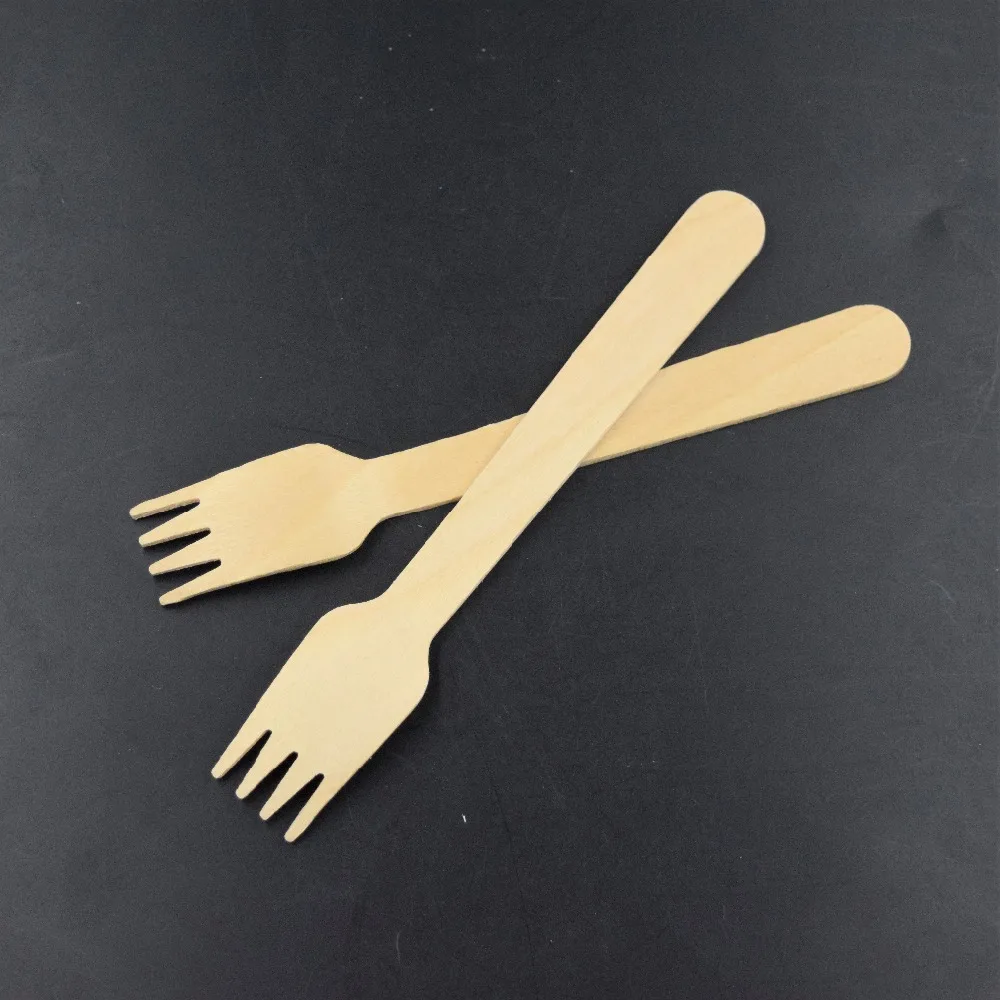 

100 pcs / lot Rustic Disposable Wooden Fork Kitchen Utensils Dessert Forks Hot-sale Wedding Cake Party
