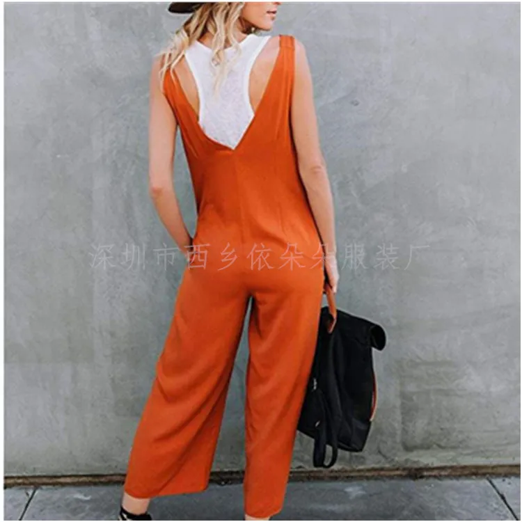 S XL Новый v шеи моде тонкая одной груди комбинезон ремень полная длина весна осень