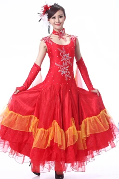 Красные платья фламенко испанская одежда стандартные танцевальные Бальные