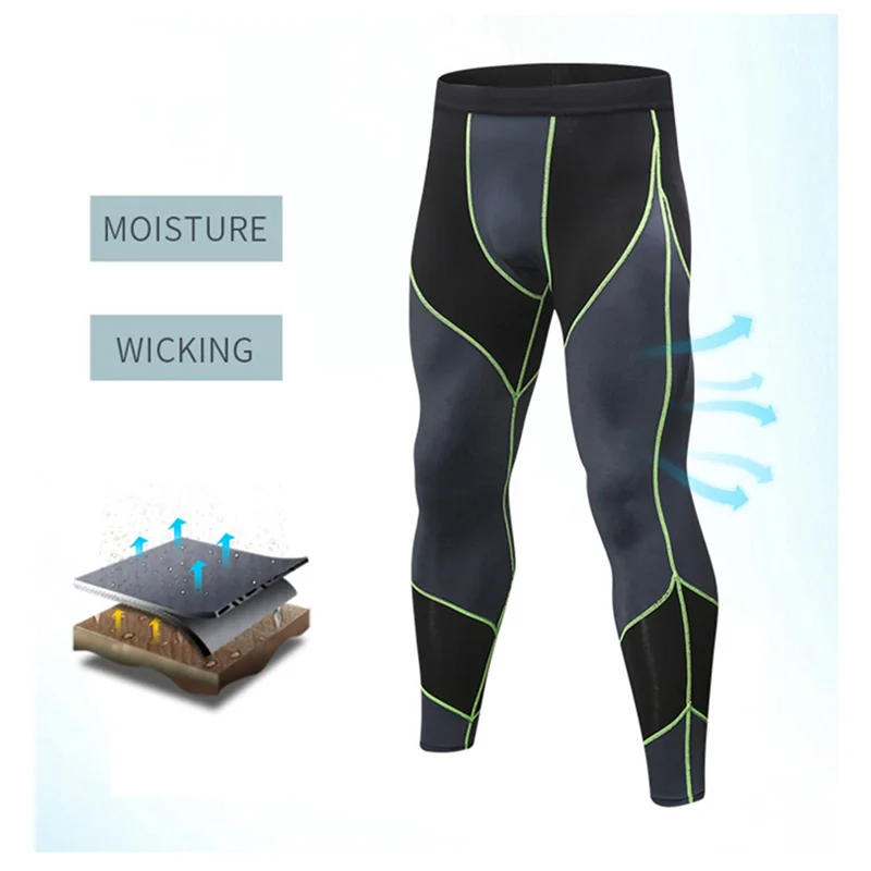 Мужские леггинсы для фитнеса сжатия Длинные обтягивающие штаны пот пэчворк