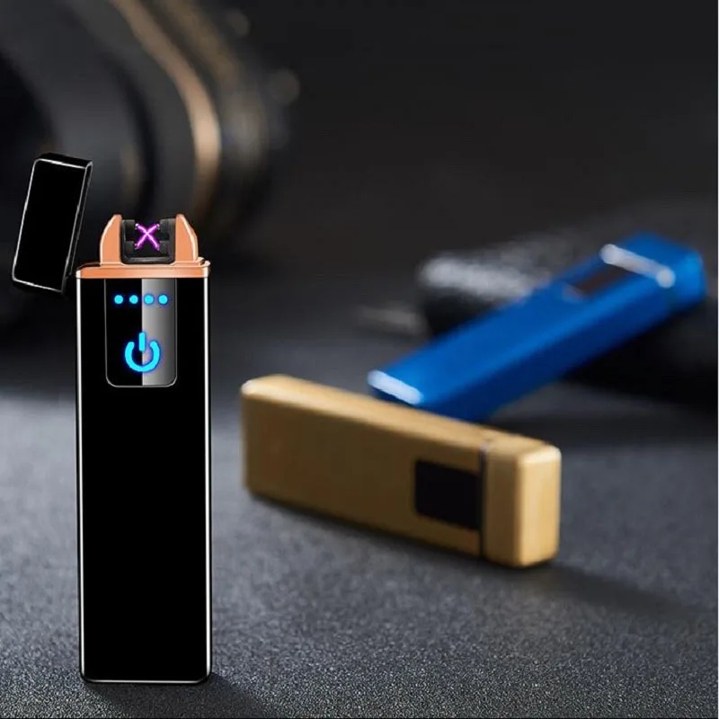 USB зарядка Электронная Зажигалка Мини двойная дуговая LED сенсорный сенсор