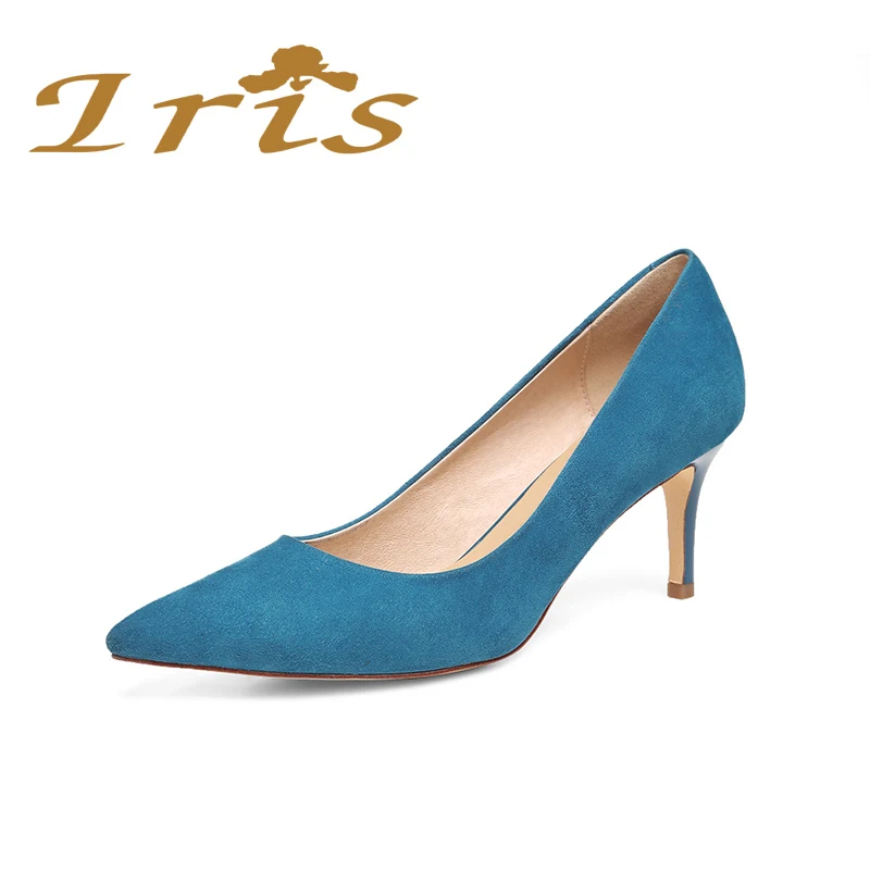 ИРИС Женские Туфли Лодочки Синие С Острым Носом На Каблуке Удобная Повседневная