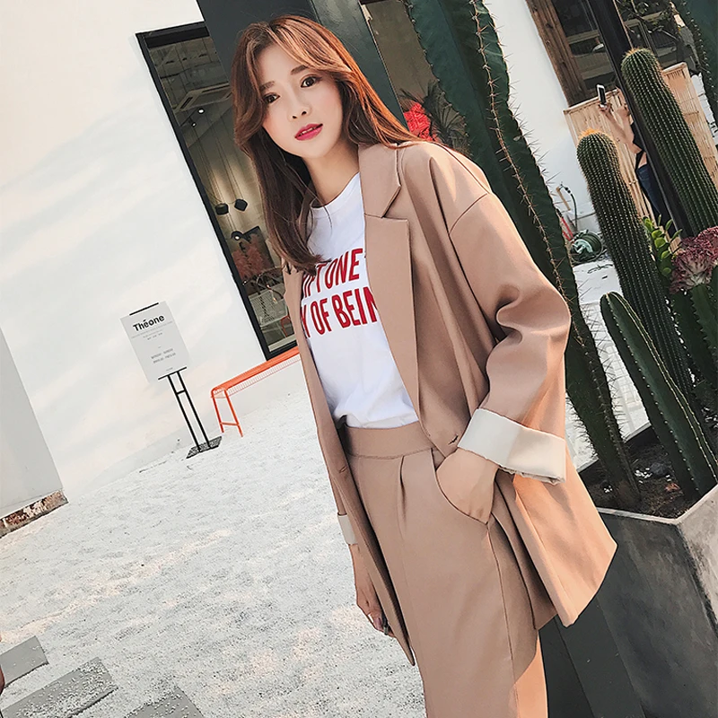 Женский Повседневный комплект из 2 предметов черный длинный пиджак и брюки с