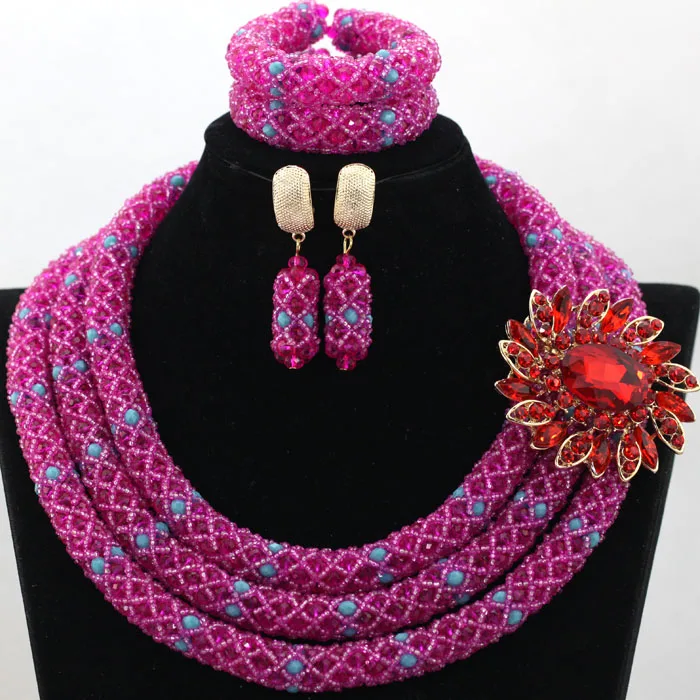 Красивые розовые нигерийские Свадебные африканские бусины Fushia набор ювелирных