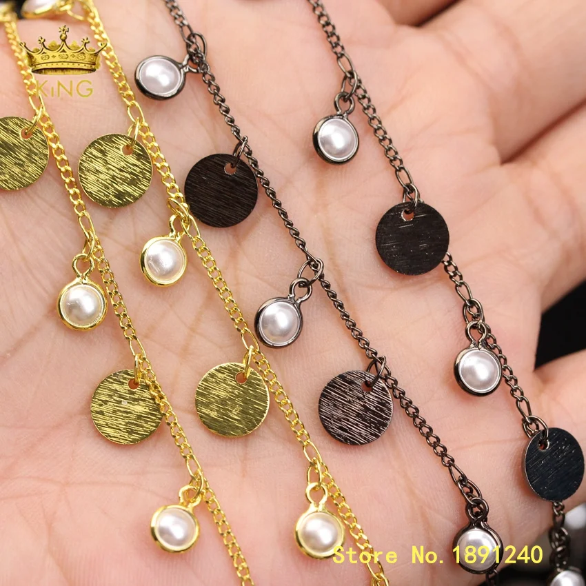 5meters Boho Style Beaded Chain Supply Matted Coin Copper Wire Wrapped Simulated Pearl Beads Dangle Chokers Necklace ZJ348 | Украшения и