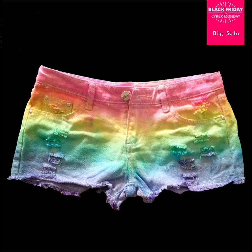 Женские винтажные шорты с низкой талией рваные джинсовые потертостями лето