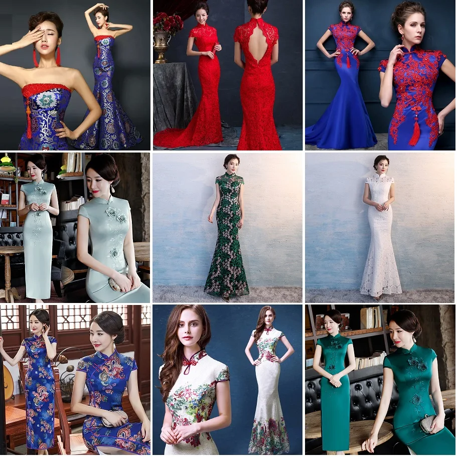 Женское вечернее платье Qipao королевское синее длинное без бретелек с открытой