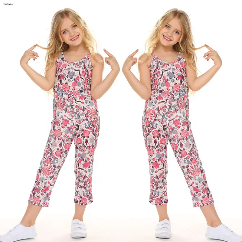 Модный летний комбинезон для девочек повседневный без рукавов с цветочным