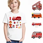 Новинка 2020, летняя одежда для маленьких мальчиков и девочек с пожарными, футболка с коротким рукавом и круглым вырезом, чистая футболка с пожарной машиной, брендовые футболки, топы унисекс