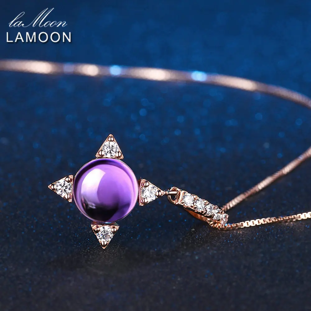 LAMOON Изящные Ювелирные изделия 2.2ct натуральный Фиолетовый аметист 925 Стерлинговое