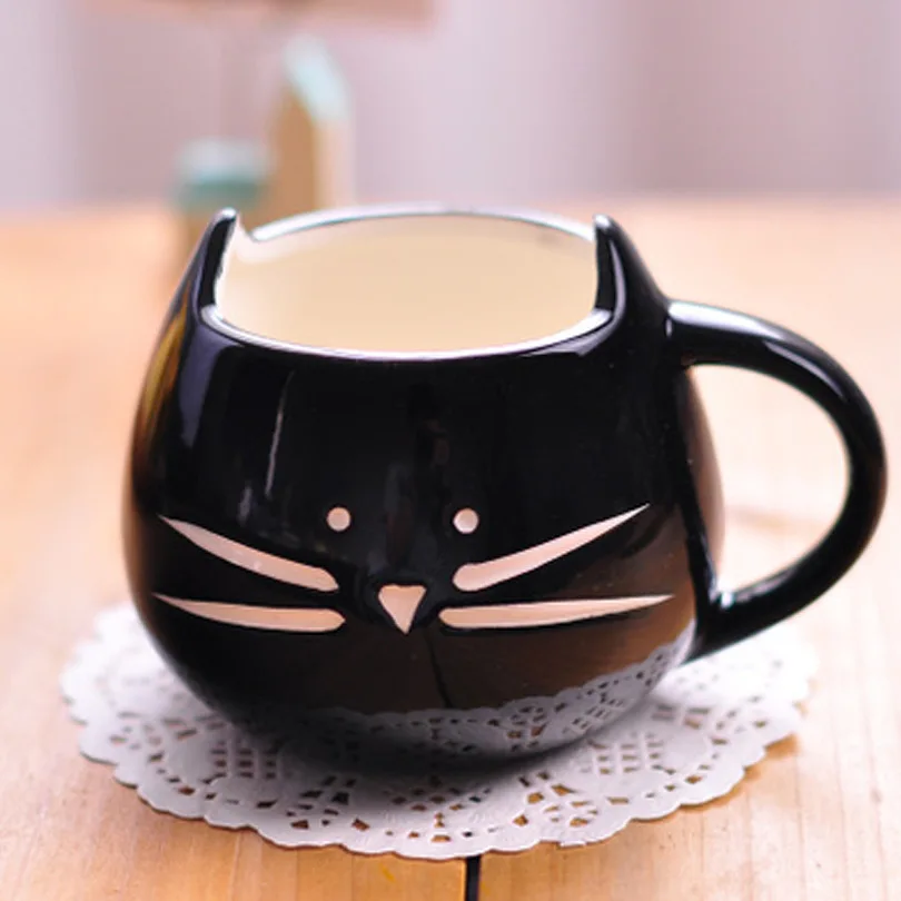 Стакан для кофе чая Творческий милый кот животных молоко кружка Керамика Кофе фарфор Чай чашки новинка Белый Черный Кот кружка посуда приятные подарки - Цвет: black