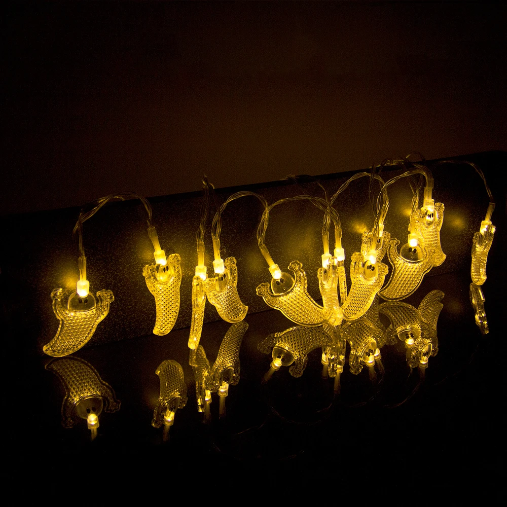 

20LED White Ghost Halloween String Light Battery Operated Christmas Decor 2Meter Ornament For Party Wedding Outdoor Decoration