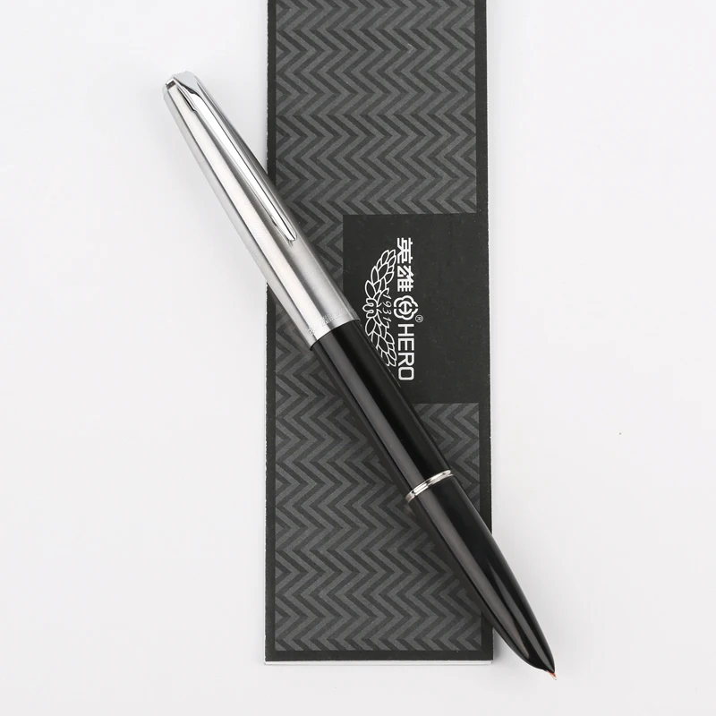 Semi-Steel Black Hero 100 14K Золотое перо, Классическая авторучка, аутентичное качество, металл, все стали/полусталь, выдающиеся чернила, ручка для письма, подарочный набор - Цвет: Semi-Steel Black