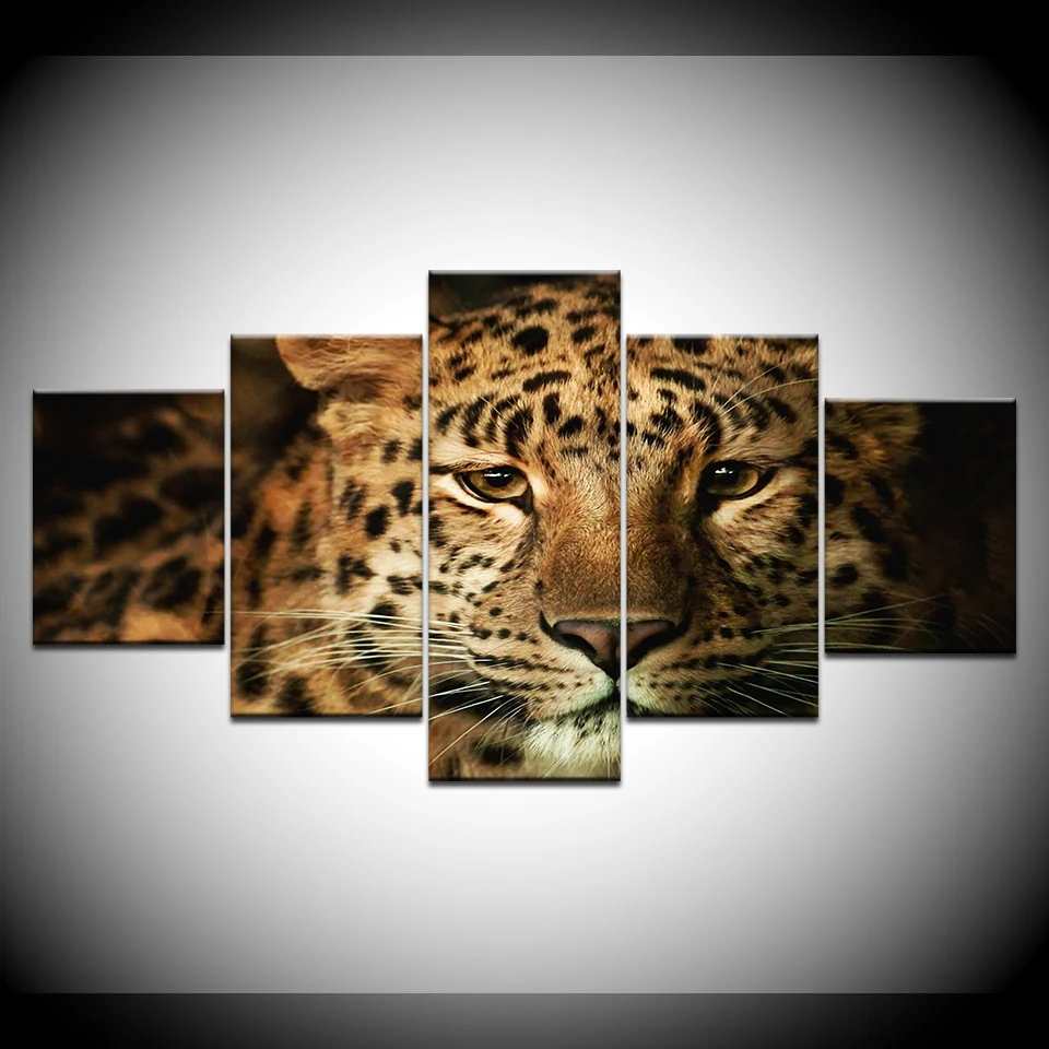 

5 Panel Canvas Art Animal Wall Pictures For Living Room HD Creeping Leopard Print Large Modern Cuadros Decoracion Wall Poster