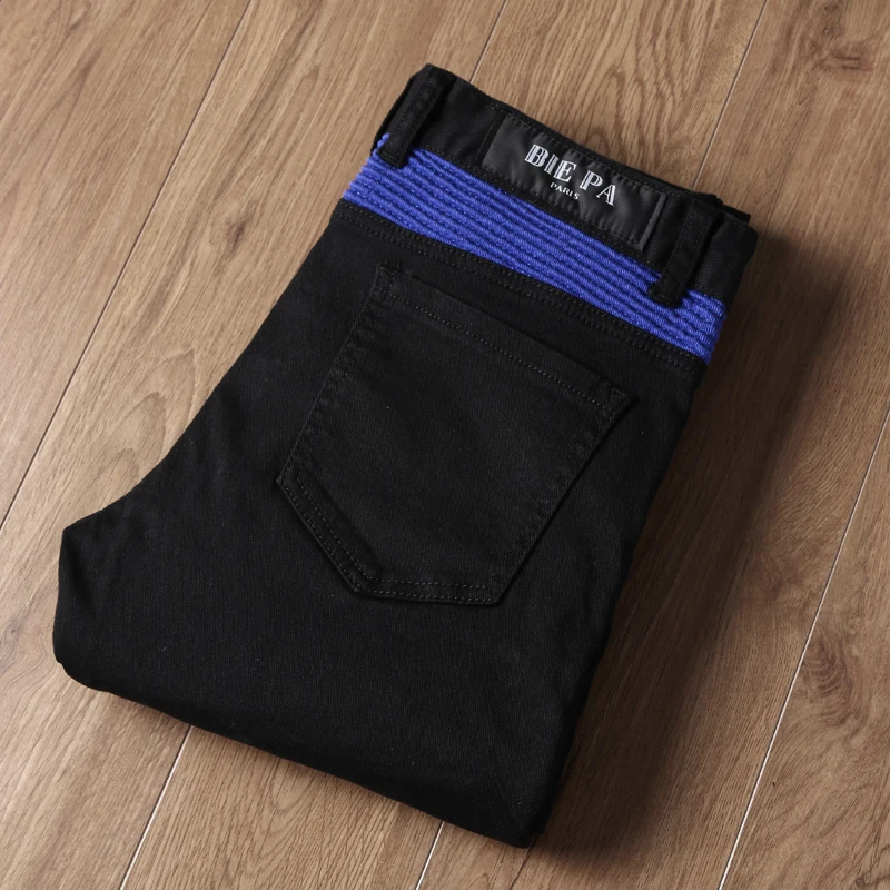 Новая мода Для мужчин Байкер Джинсы для женщин Брюки девочек Slim Fit мотоцикл деним