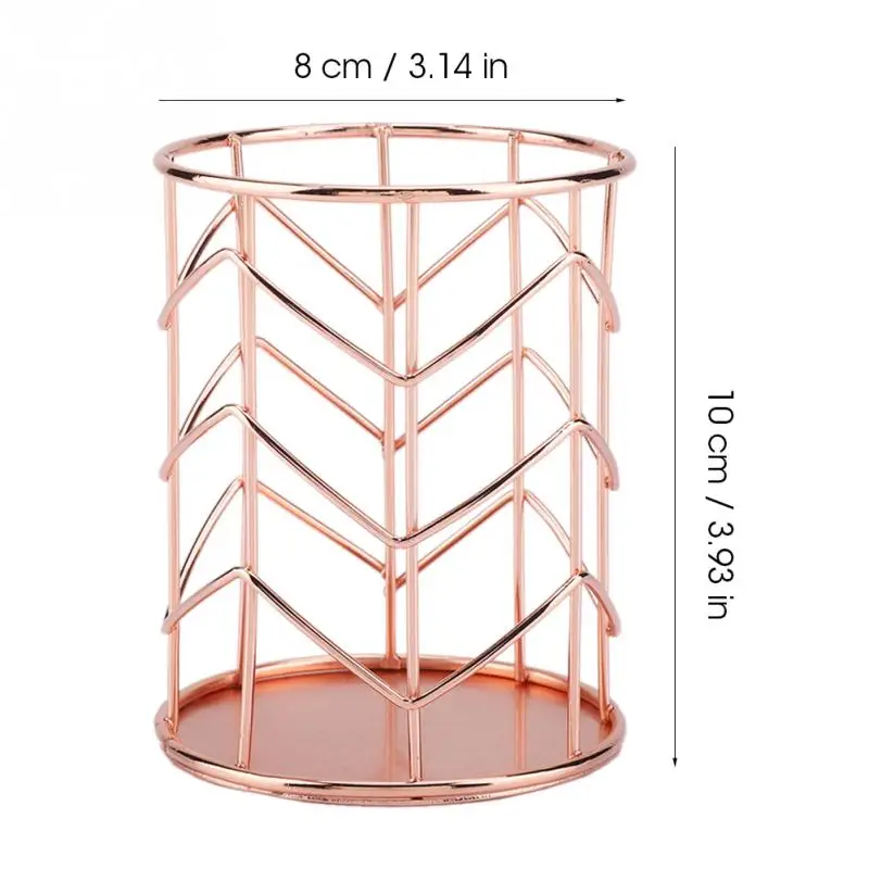 Rose Gold Металлический круглый стол косметический держатель для карандашей и ручек Кисть для макияжа канцелярские принадлежности железный стол органайзер офисная кружка Декор - Цвет: Rose Gold