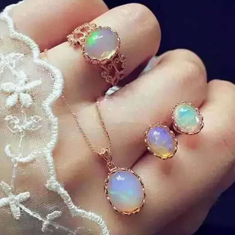 Женский ювелирный комплект из кольца и серёг серебра 925 пробы|jewelry sets|opal jewelry setring