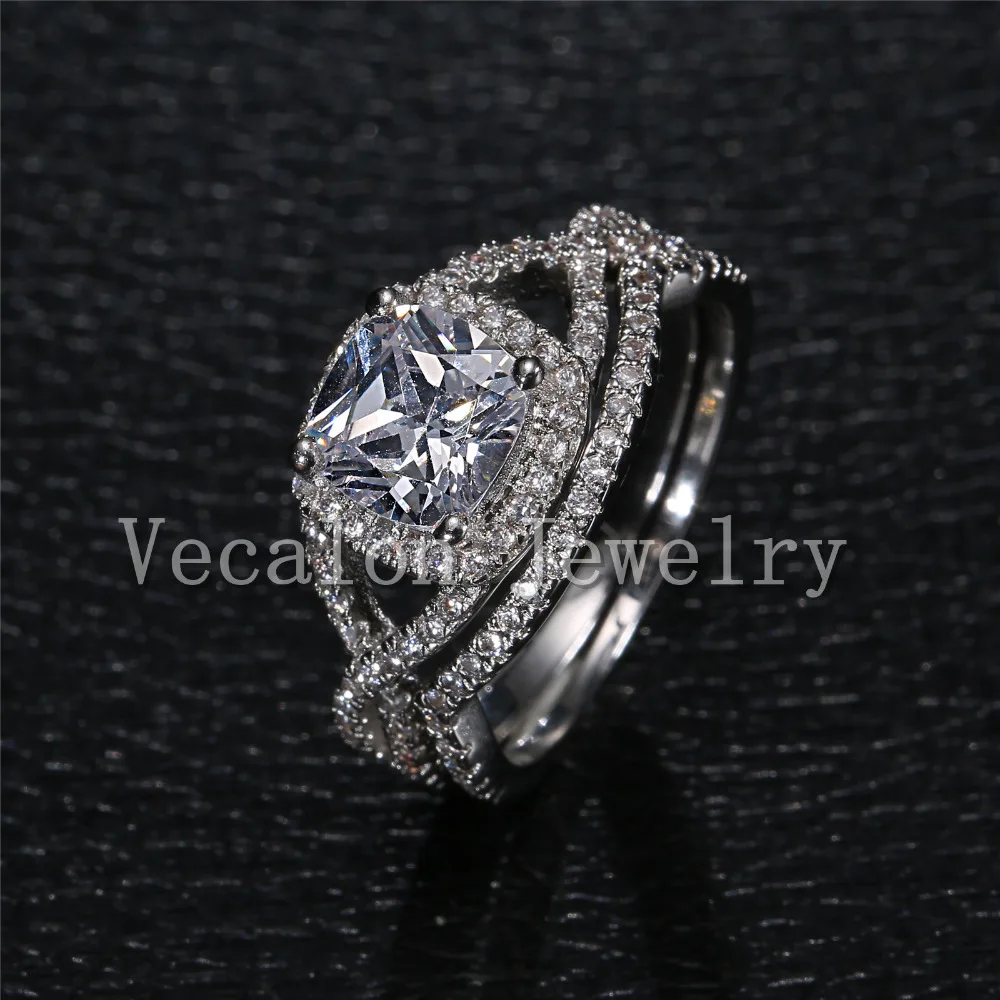 Vecalon 2016 новый дизайн набор женских обручальных колец с подушками 3ct AAAAA циркон Cz 10