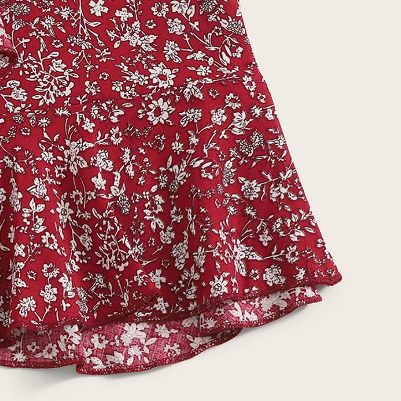 Dotfashion Женская облегающая юбка с цветочным принтом и рюшами на подоле, с бантом,, Boho, летние повседневные женские юные модные асимметричные юбки