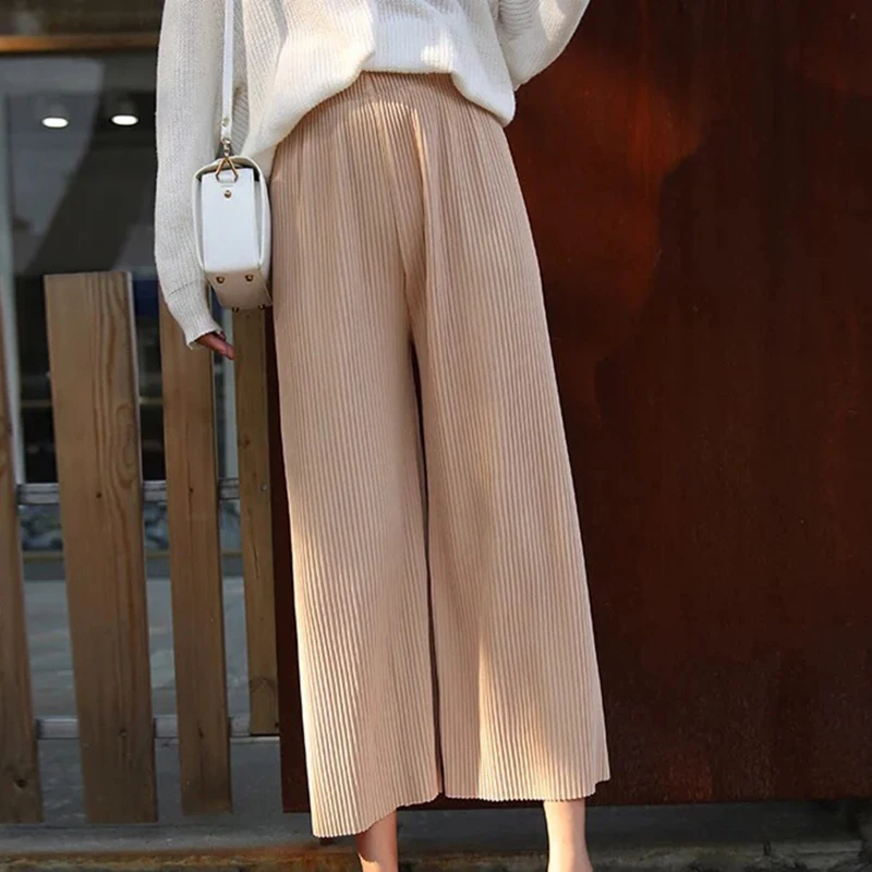 

Ladies Pants Pleated Women Trouser Loose Holiday Summer Casual Stylish Long Elastic Trousers