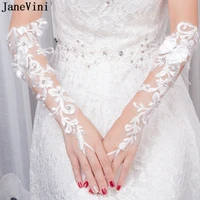 janevini 2018 elegant elbow length lace beaded white bridal gloves fingerless women party glove wedding accessories guanti pizzo