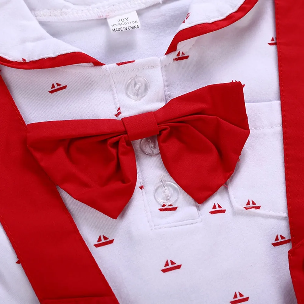 2PCS Baby Rompers Christening Baptism Baby jumpsuit Newborn infant Clothes kids chird Gentleman Boy Suspender Rompers