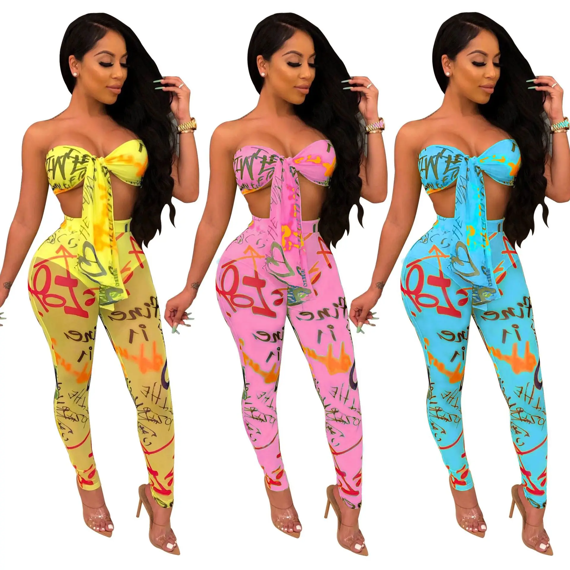 Ансамбль женский с принтом 2 предмета повседневный сексуальный топ бабочкой и