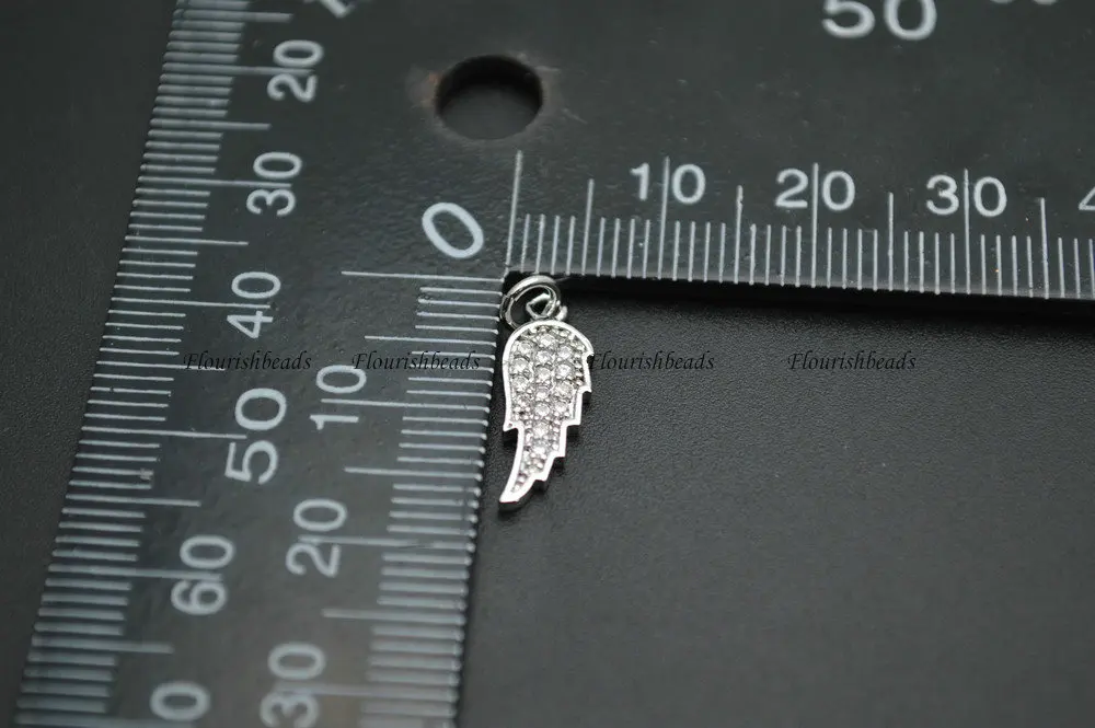

8x17mm CZ Beads Setting Angel Wing Shape Metal Copper Bracelet Charms Jewelry Findings 10pc Per Lot
