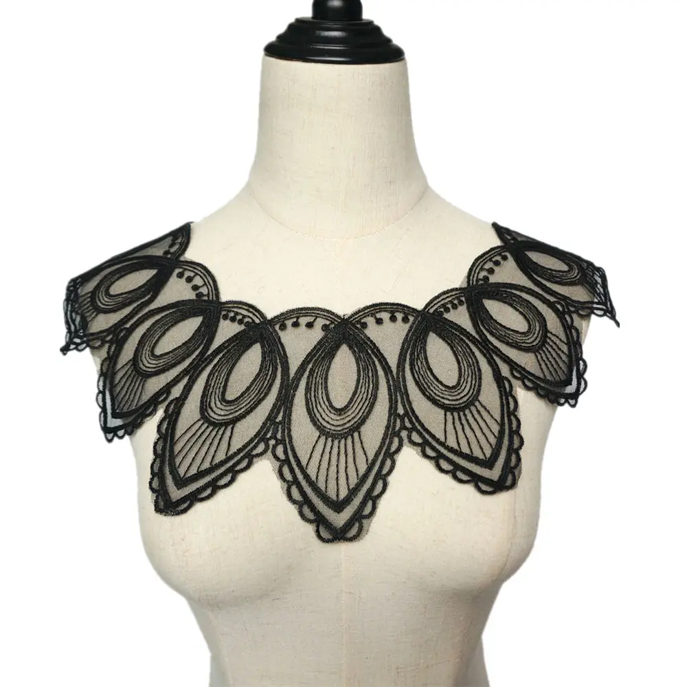 Черные кружевные вставки 42x12 см сетчатые пришитые нашивки с воротником цветком и