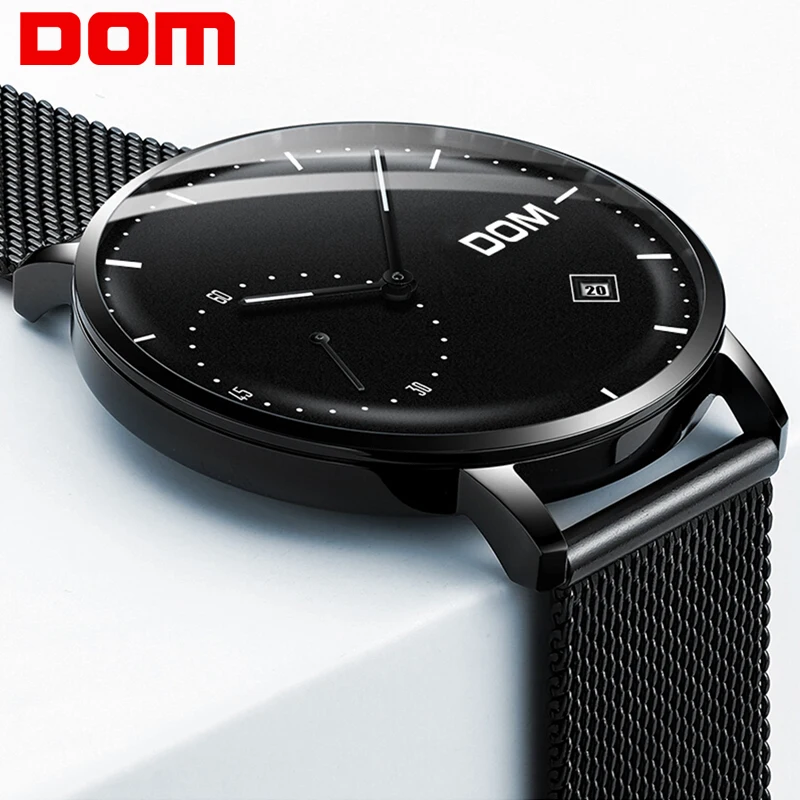 

DOM Mens Watches Top Brand Luxury Men's Watches Black Stainless Steel Mesh Band Quartz Wristwatch Fashion Casual Luminous Watch