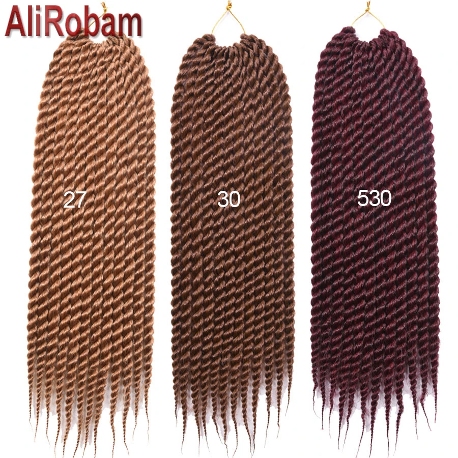 AliRobam Crochet Braids Low Temperature Fiber Synthetic Senegalese Twist Pure/Ombre Brown Braiding Hair Extensions 12Roots/Pack |