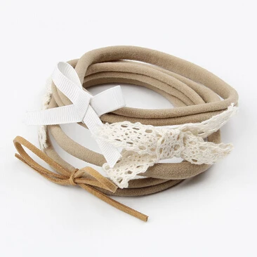 

on sale 4pcs/set baby girl boy spandex nylon headband children skinny stretchy Non-Marking Lace Bowknot elastic hair Band