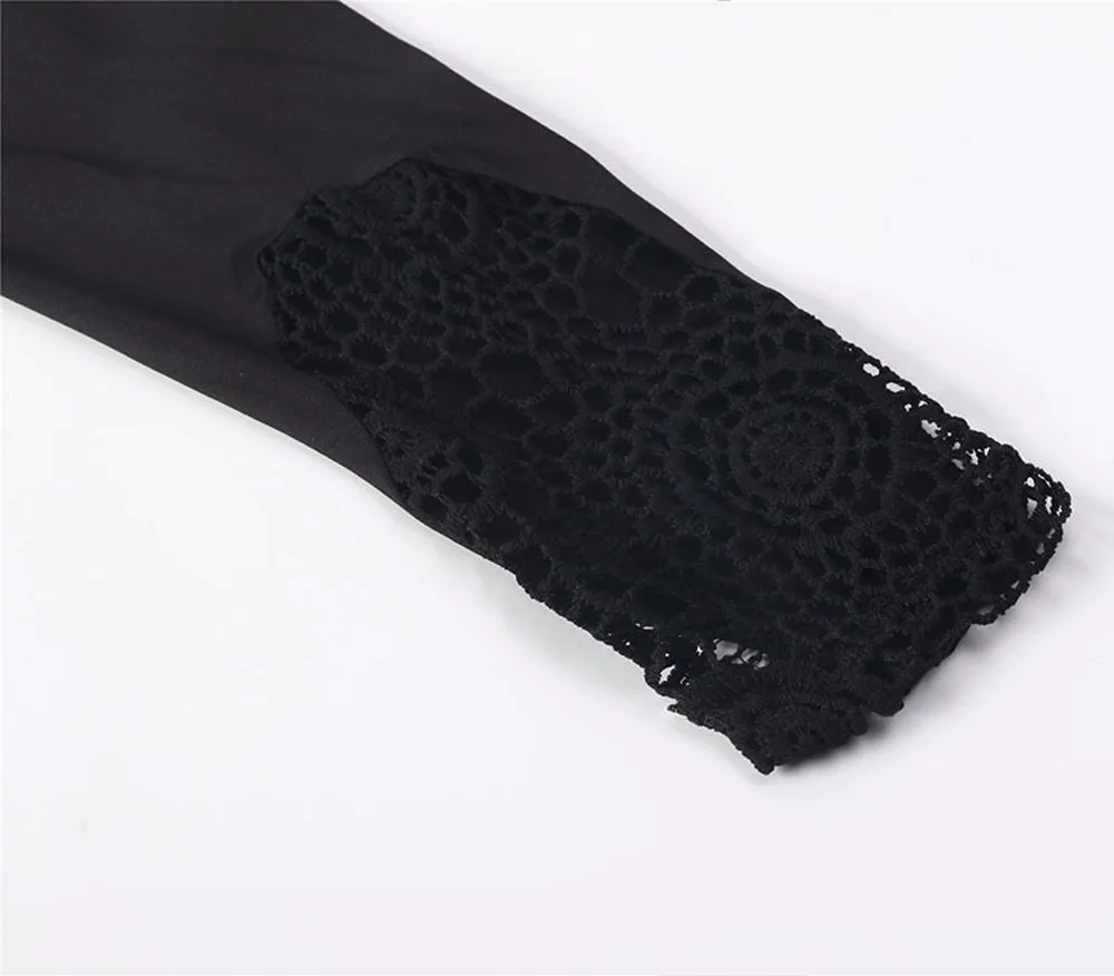 Женские футболки кружевная Лоскутная футболка с длинным рукавом и V образным